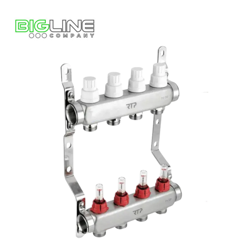 Коллекторная группа с расходомером и кронштейном, 34 нерж.сталь 111 вых, РТП (14)