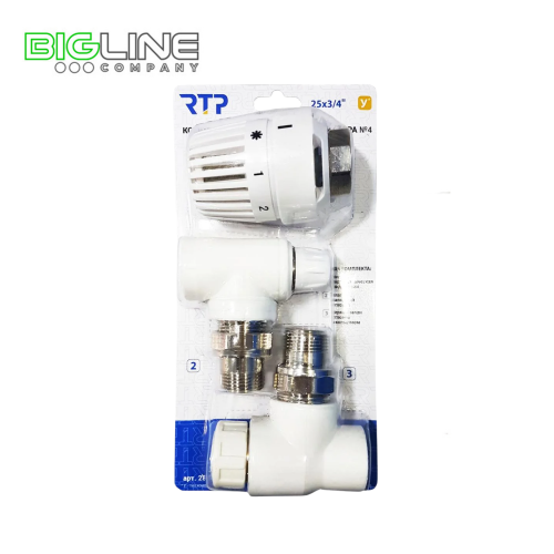 Комплект №4 (Термостат.клапан угловой,клапан запорный угловой,термостат.головка) PPR 2534 РТП (17)