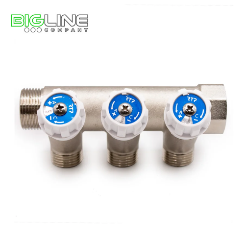 Коллектор с вентилями, латунь, нар.резьба  никелированный