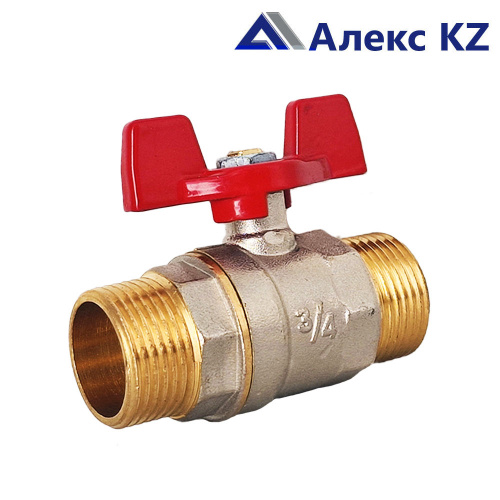 Кран шаровой латунь 3/4 PN25 никель НР/НР бабочка РТП ()