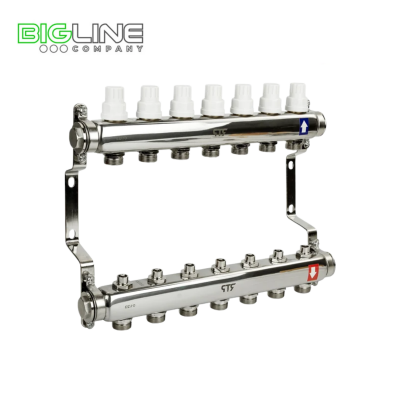 Коллекторная группа с ручными регулир. клапанами и кронштейном, 34 нерж.7 вых, РТП