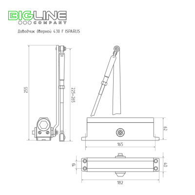 Доводчик НОРА-М-F ISPARUS 430 дверной фиксация на 50-110кг, усилие 2-3, графит,морозостойкий (10)