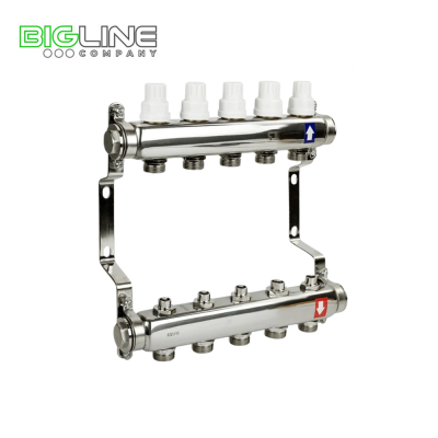 Коллекторная группа с ручными регулир. клапанами и кронштейном, 3-4 нерж.5 вых, РТП