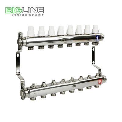 Коллекторная группа с ручными регулир. клапанами и кронштейном, 34нерж.8 вых, РТП