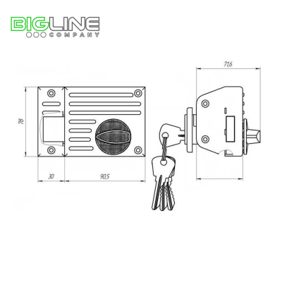Замок ЗЕНИТ ЗН 1-2 медь накладной цилиндровый (16)1