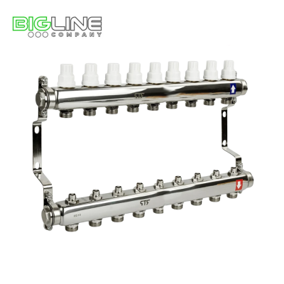 Коллекторная группа с ручными регулир. клапанами и кронштейном, 34 нерж.9 вых, РТП