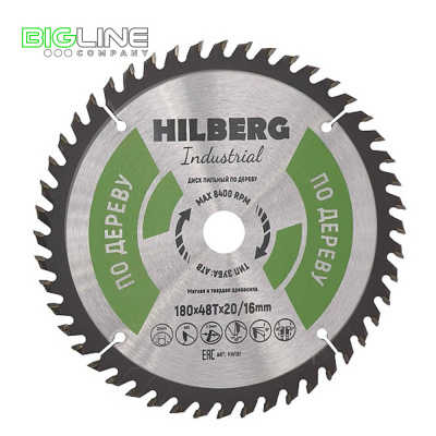 Диск Hilberg Industrial пильный по дереву d180*20/16*48T (10)