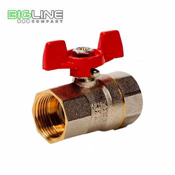 Кран шаровой латунь 34 PN25 никель ВРВР бабочка РТП