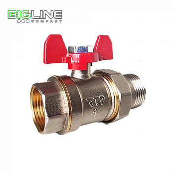 Кран шаровой латунь 1 PN40 никель ВРНР американка бабочка РТП