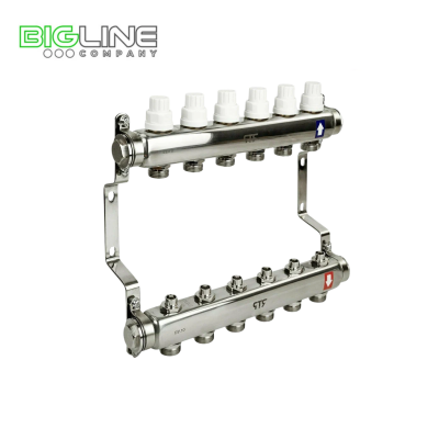 Коллекторная группа с ручными регулир. клапанами и кронштейном, 34 нерж.3 вых, РТП