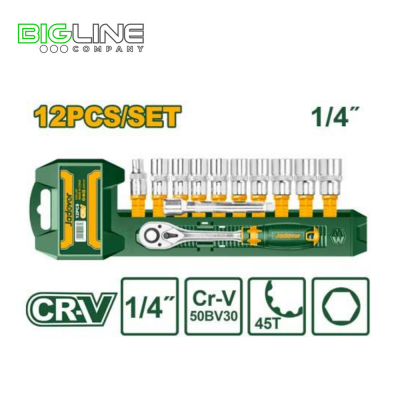 Набор головок с трещеткой 1/4" 12pcs. 10 головок- 5-14мм  Jadever (10/40)