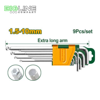 Набор шестигранных ключей шариковой головкой 1,5-10мм, 9шт Jadever