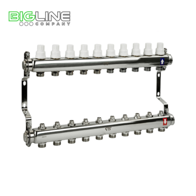 Коллекторная группа с ручными регулир. клапанами и кронштейном, 34 нерж.10 вых, РТП