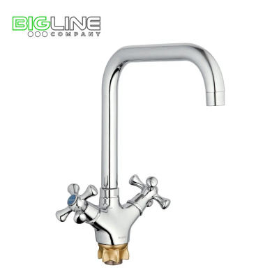 Смеситель ZEGOR DML4-C827 двуручный для кухни с поворотным изливом,на гайке (10)