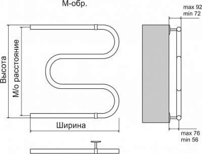 Полотенцесушитель нерж.Terminus М образный d25 600*500 б/п м/о 600 AISI