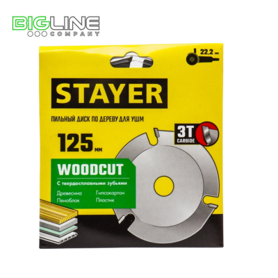 Диск STAYER пильный по дереву для УШМ 3 резца 125*22.2
