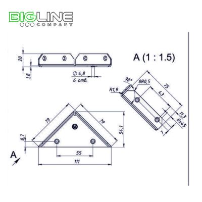 Кронштейн 79х79х1,8 чертеж