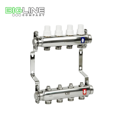Коллекторная группа с ручными регулир. клапанами и кронштейном, 34 нерж.4 вых, РТП