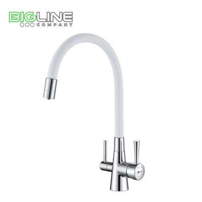 Смеситель LEMARK LM3075C-White Comfort для кухни с гибким изливом с подкл.к фильтру воды, хром/белый