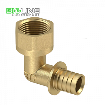 Угольник аксиальный латунь, внутренняя резьба 1612 желтый РТП (10200)