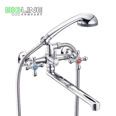 Смеситель ZEGOR DMX7- В605  двуручный для ванны с круглым изливом 310 мм,див.поворотный 360 (10)