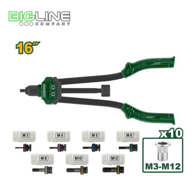 Заклепочник для резбовых заклепок в наборе. 16 Jadever