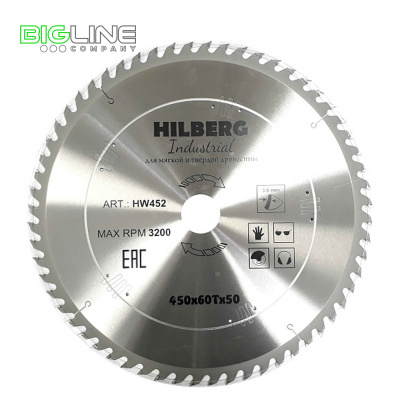 Диск Hilberg Industrial пильный по дереву d450*50*60T (5)